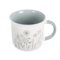 Hrnček 0,4L porcelán Kvet relief sivý/zelený