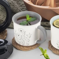 Hrnček 0,4L porcelán Kvet relief sivý/zelený