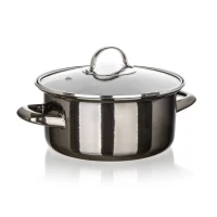 BANQUET smaltovaný hrniec METALLIC Black 20 cm, 2 l, s pokrievkou