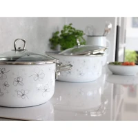 Smaltovaný hrniec BELIS PREMIUM biely, ø 18 cm – 2,2 l, so sklenenou pokrievkou